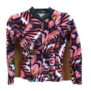 Billabong Girl Long Sleeve Wet Suit Rashguard Top T14 Full Zip Pink Combo